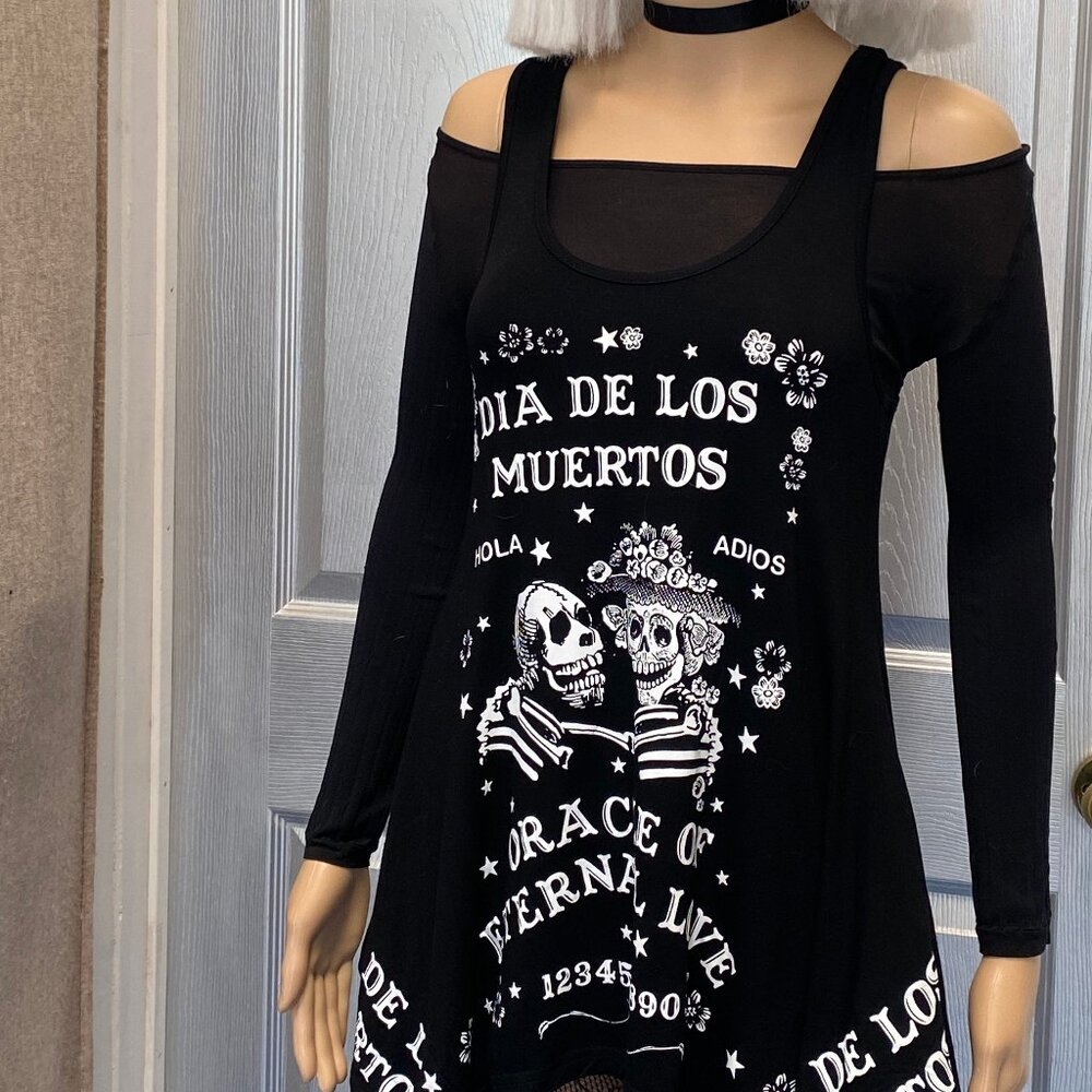 Black Día de Los Muertos Asymmetrical Dress